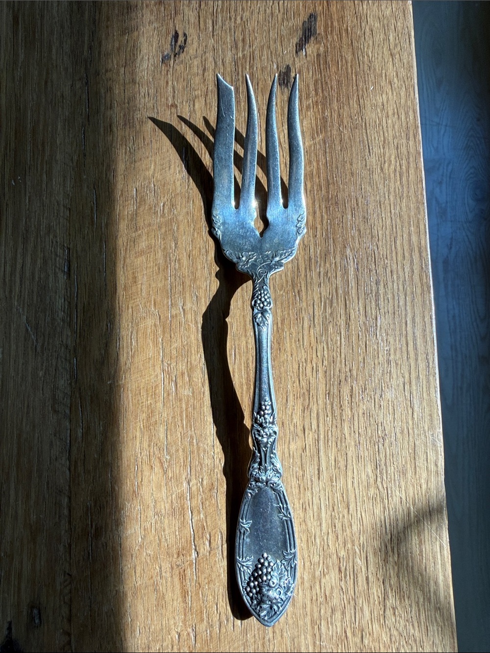 Antique Silver-plate Art Nouveau "La Vigne" Decorative Meat Serving Fork -1908